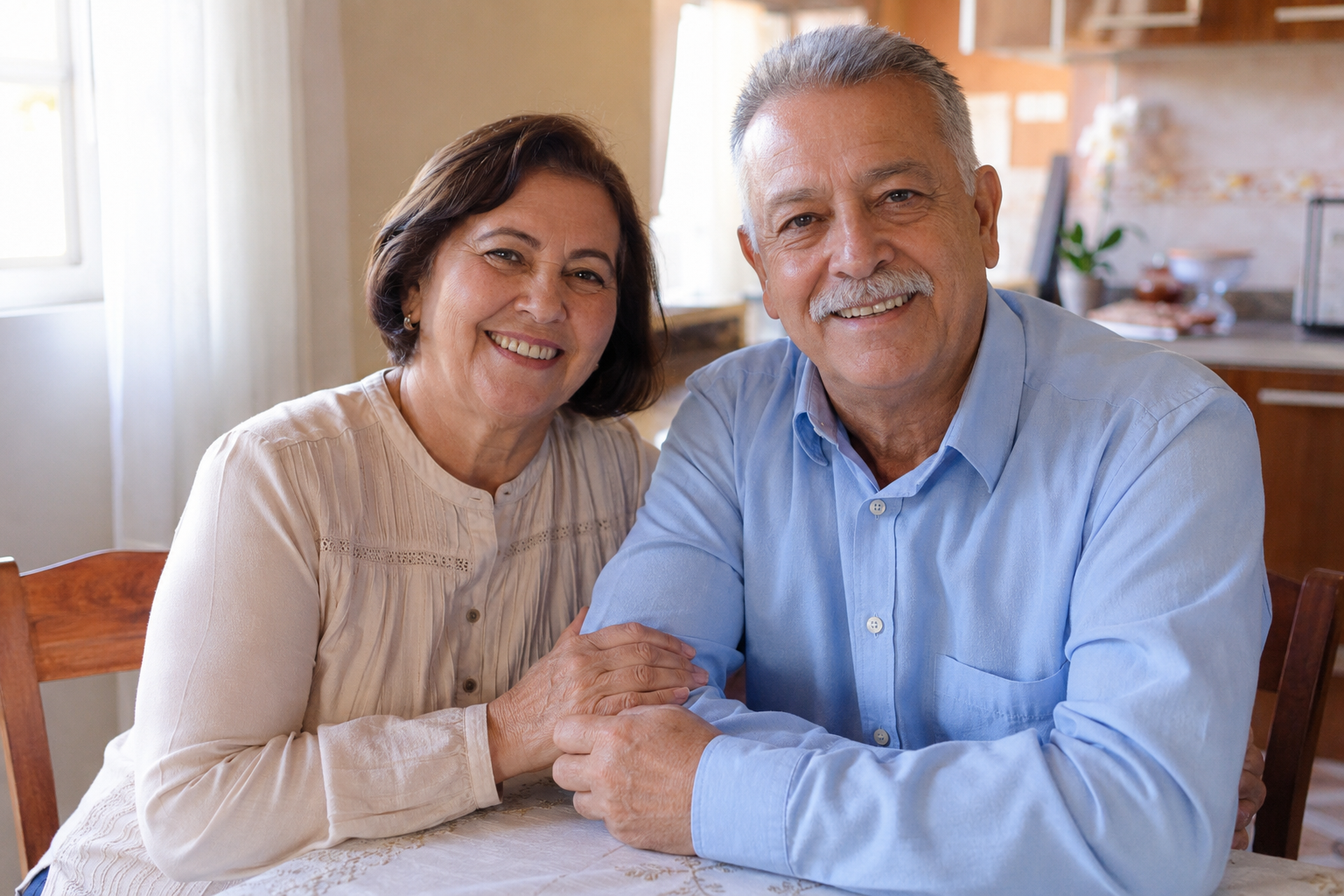 Casal de aposentados felizes ao saber que têm direito a receber valores do governo